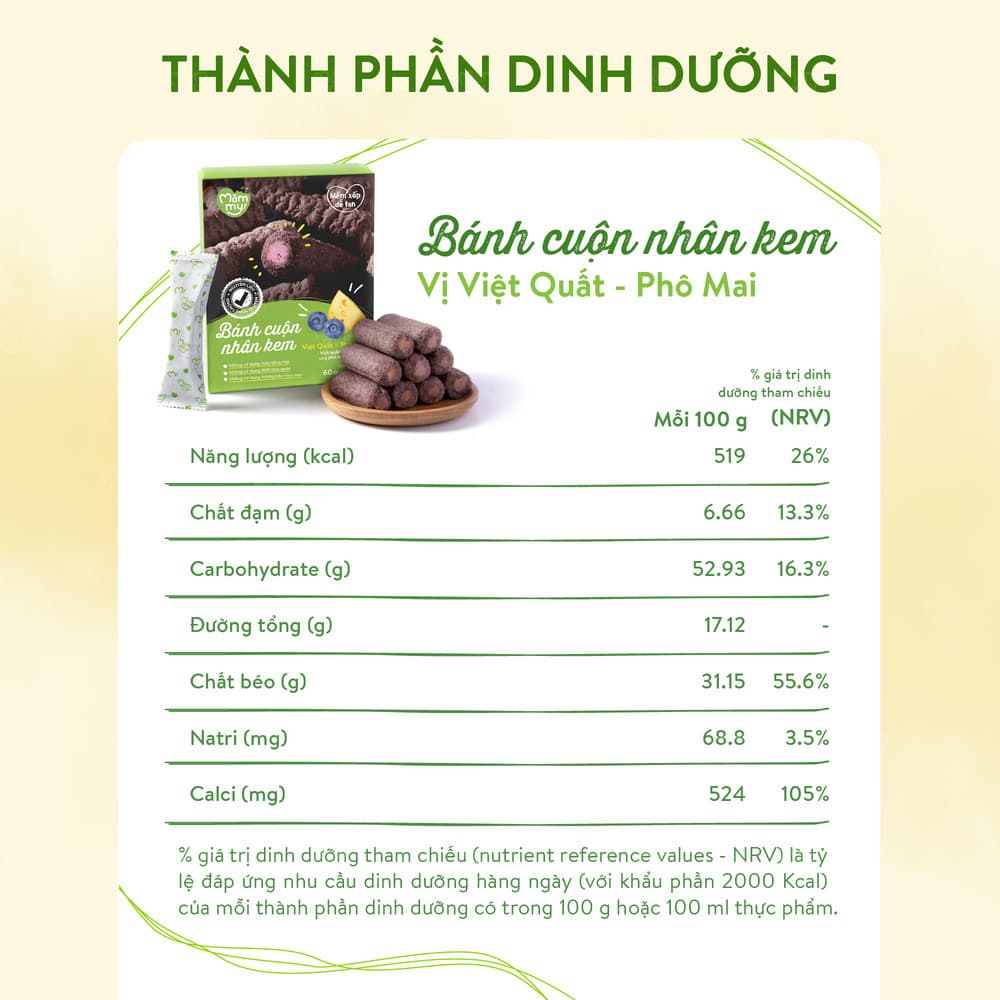 Bánh cuộn nhân kem Việt quất- Phô mai 60 g (10 thanh) 3