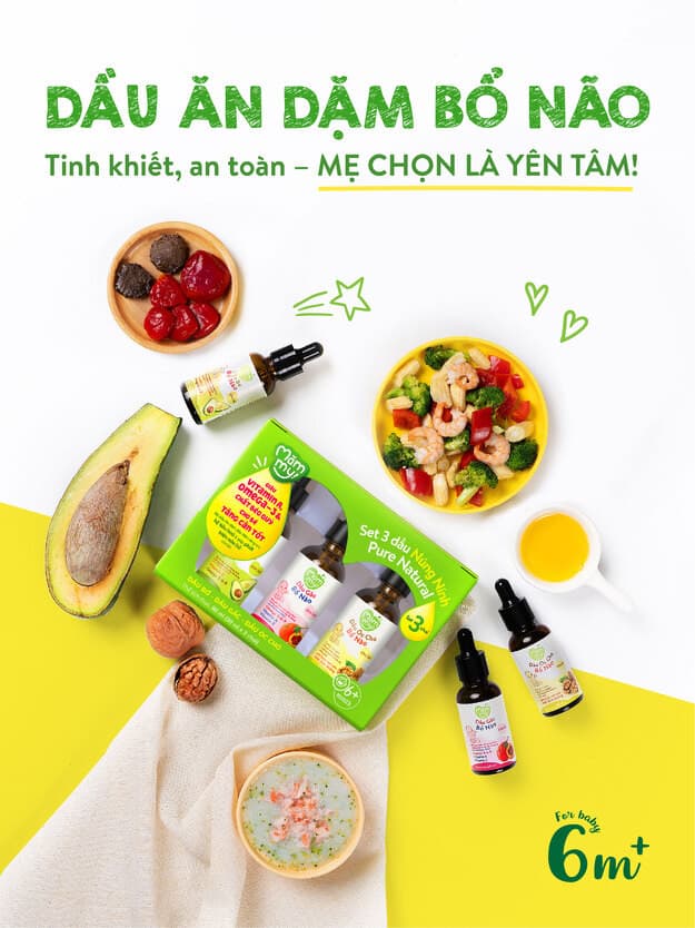 Set 3 Chai Dầu Ăn Dặm Núng Nính Mămmy (30ml/Chai) - Tặng Bộ 3 Thố sứ 10