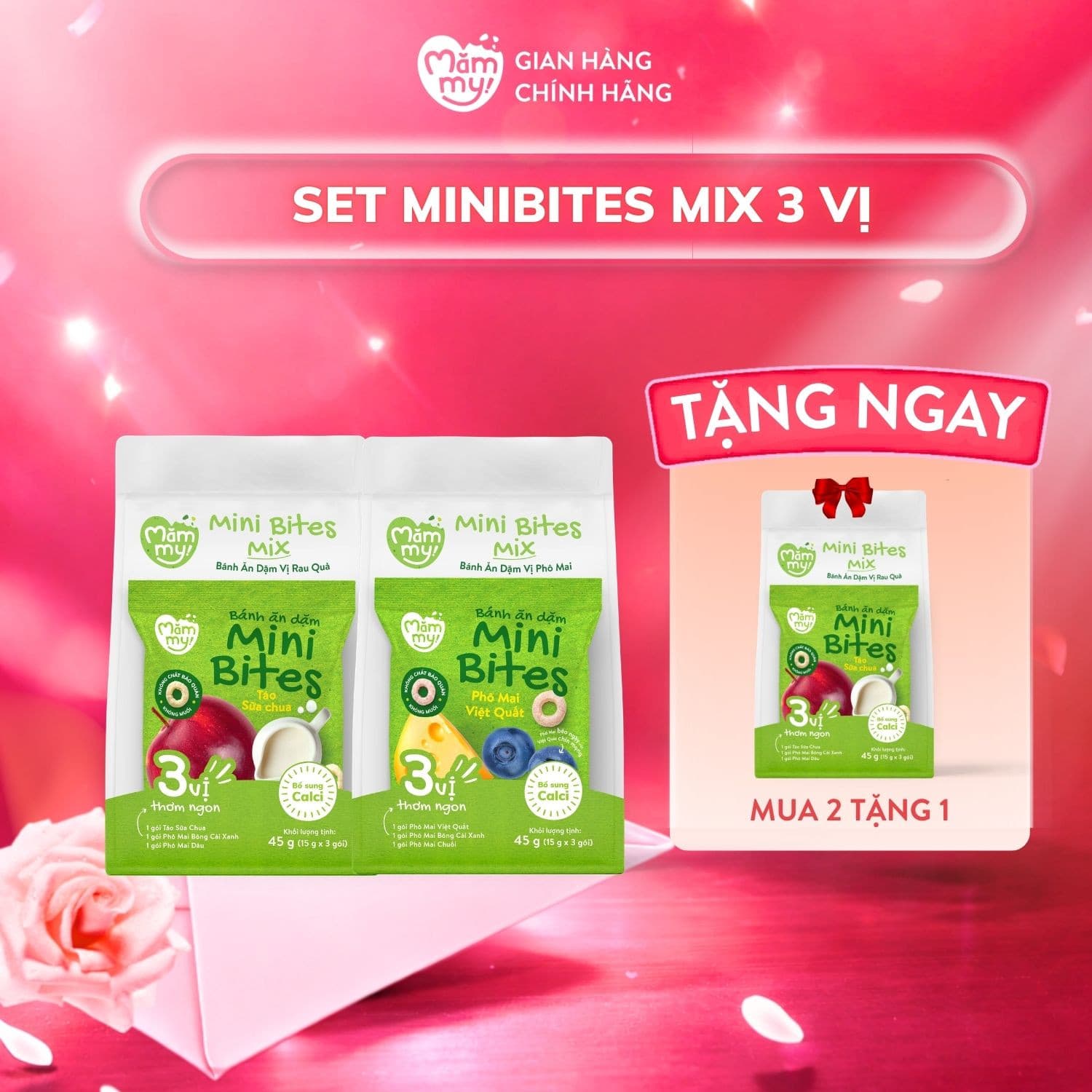 Combo 2 túi bánh ăn dặm MiniBites (Mix Vị Phô Mai + Mix vị Rau Quả) - Tặng 1 túi Minibites 8
