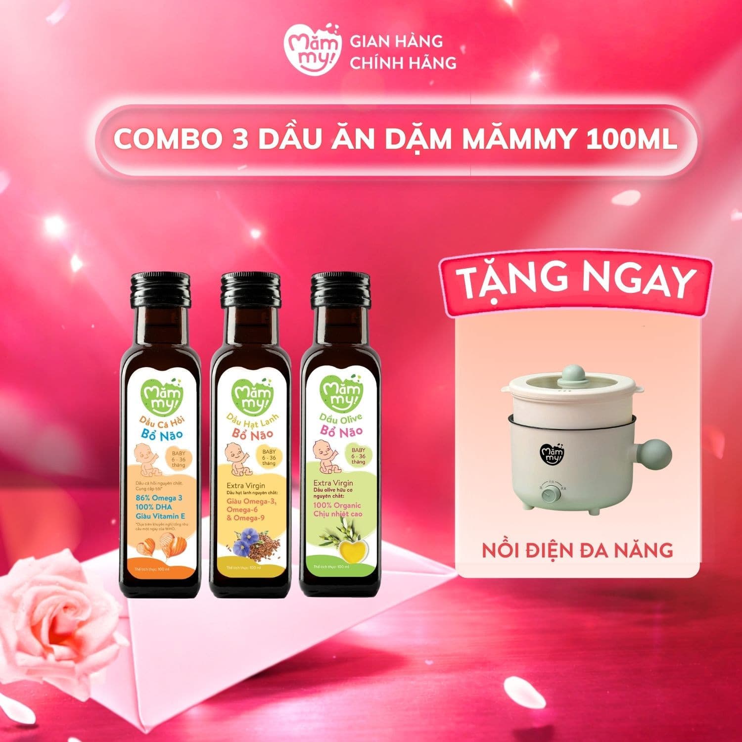 Combo 3 dầu ăn dặm 100ml (Cá hồi, Hạt lanh, Olive) - Tặng Balo Súng Nước 2
