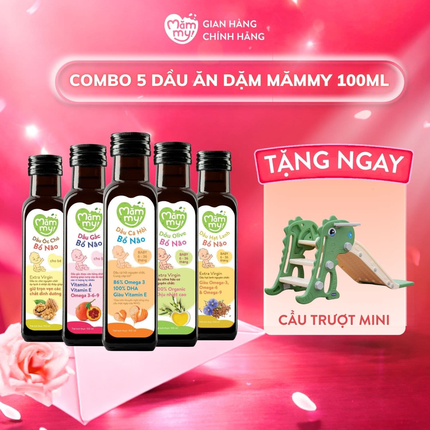 Combo 5 dầu ăn dặm chai 100ml - Tặng Cầu trượt mini 14