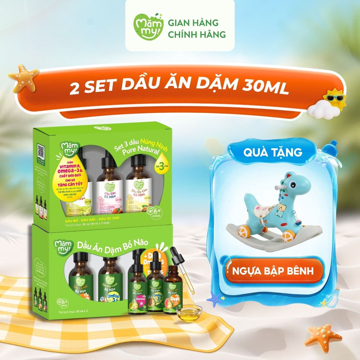 Combo 2 set dầu ăn dặm (30ml/Chai) - Tặng Ngựa bập bênh