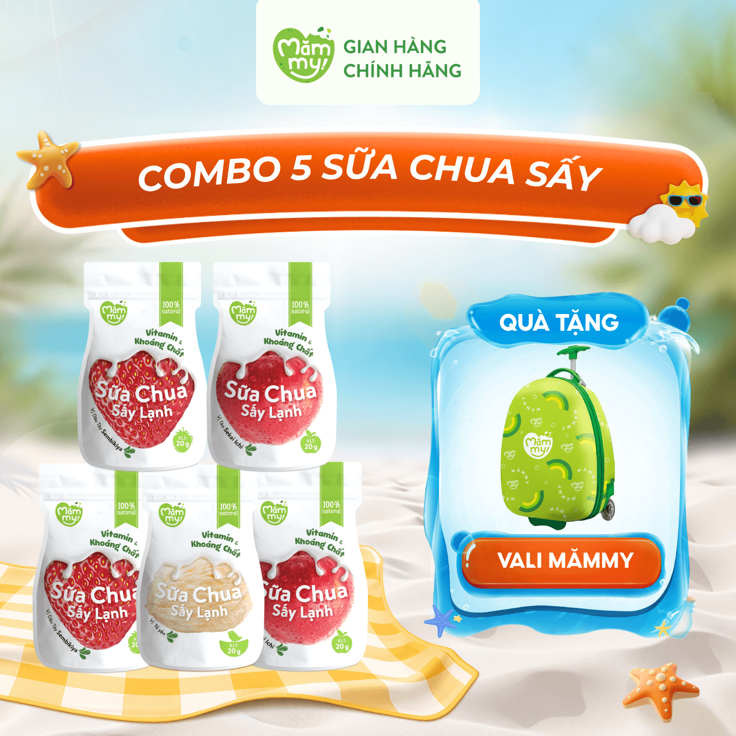 Combo 5 sữa chua sấy (Đủ vị) - Tặng 1 Vali Mămmy 1