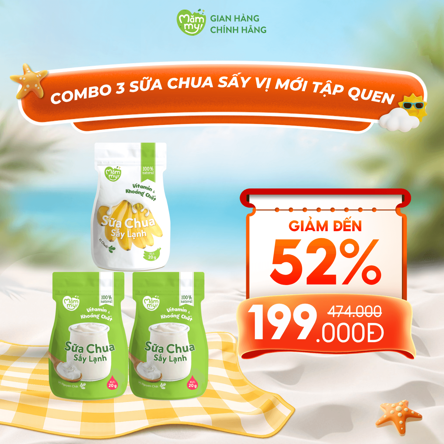Combo 3 Gói Sữa Chua Sấy Vị Mới Tập Quen (2 Nguyên vị, 1 Chuối)