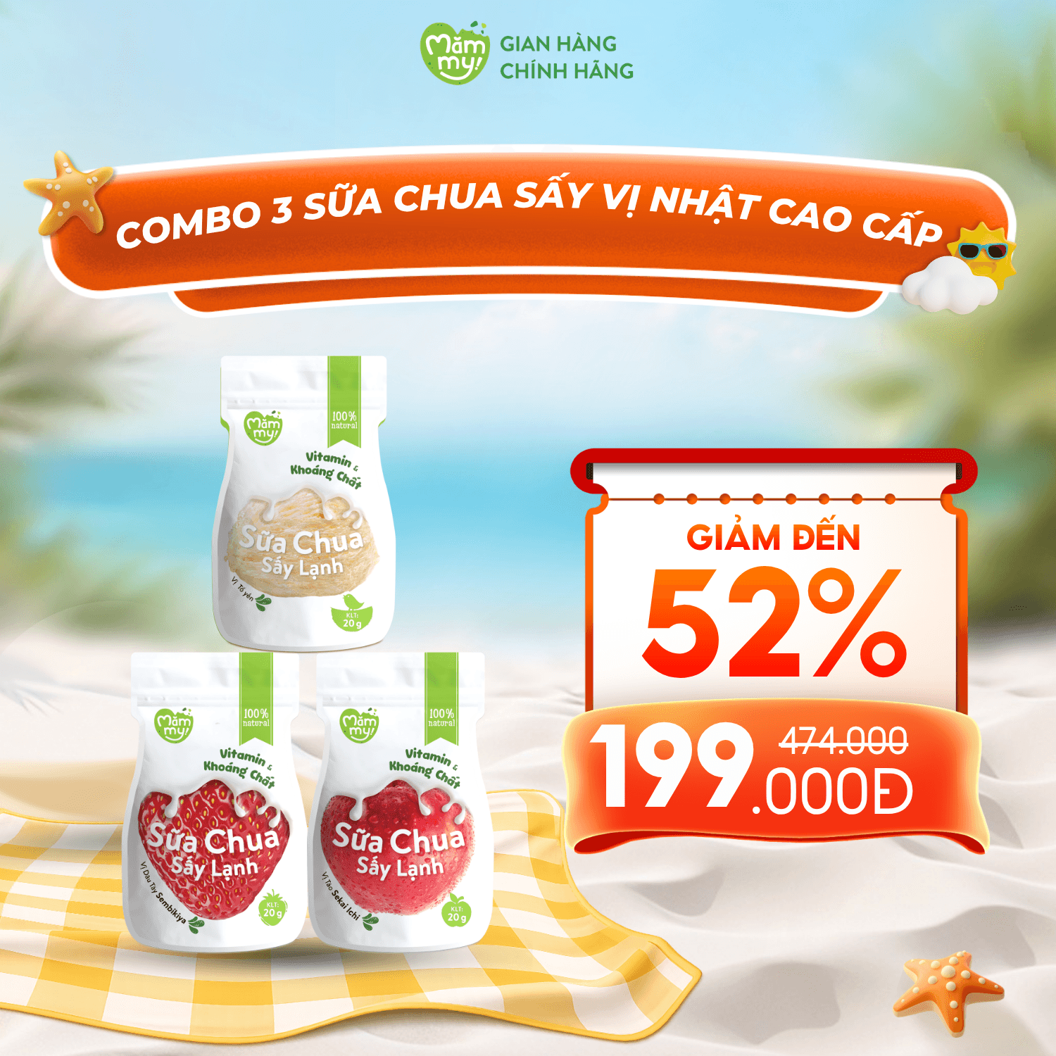 Combo 3 Sữa Chua Sấy Vị Nhật Cao Cấp (Táo, Dâu, Tổ Yến)