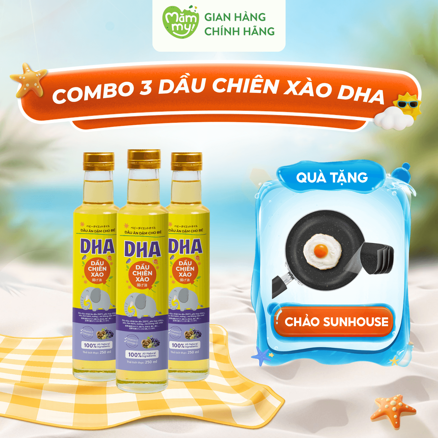 Combo 3 dầu chiên xào ăn dặm DHA - Tặng chảo Sunhouse
