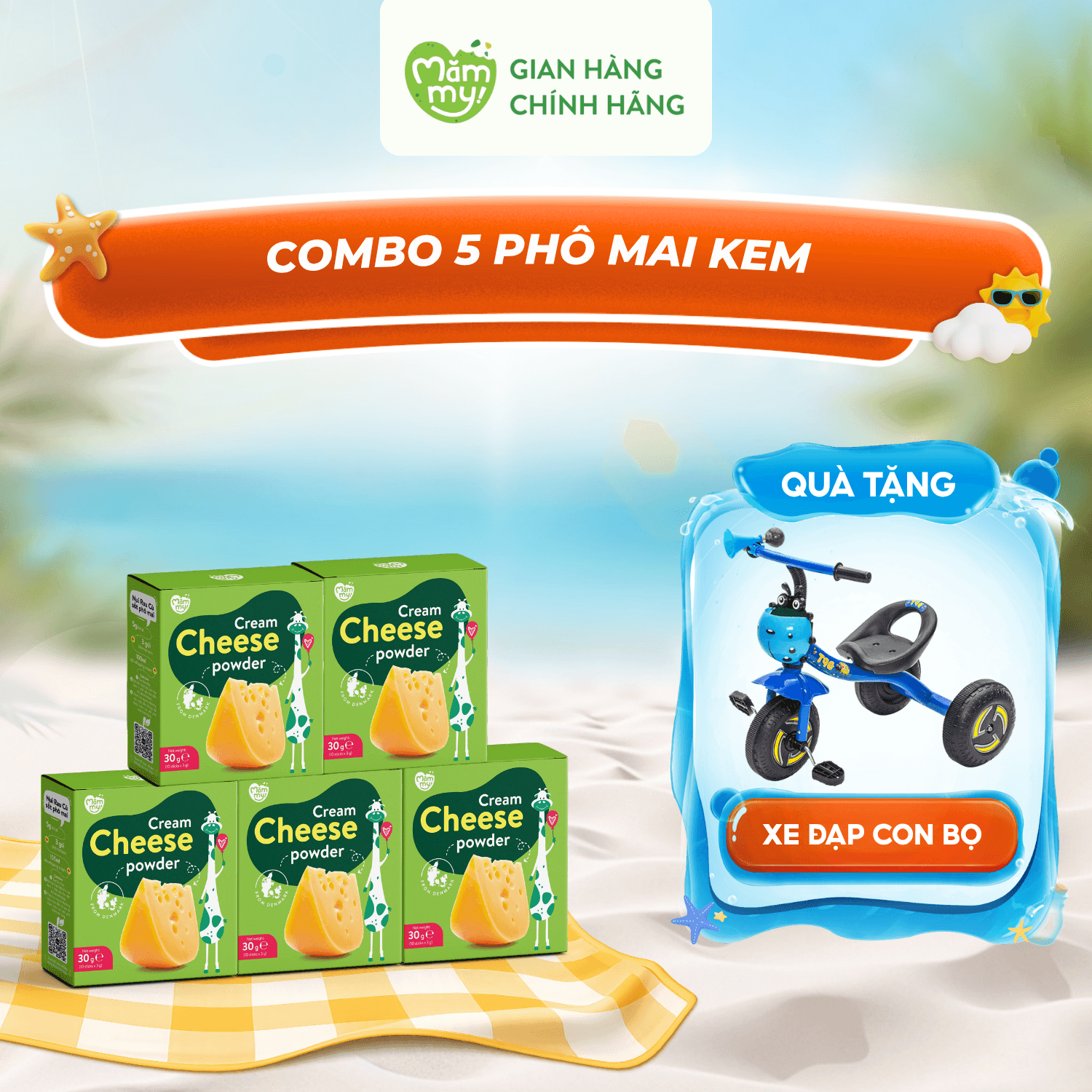 Combo 5 bột phô mai tách muối - Tặng xe con bọ