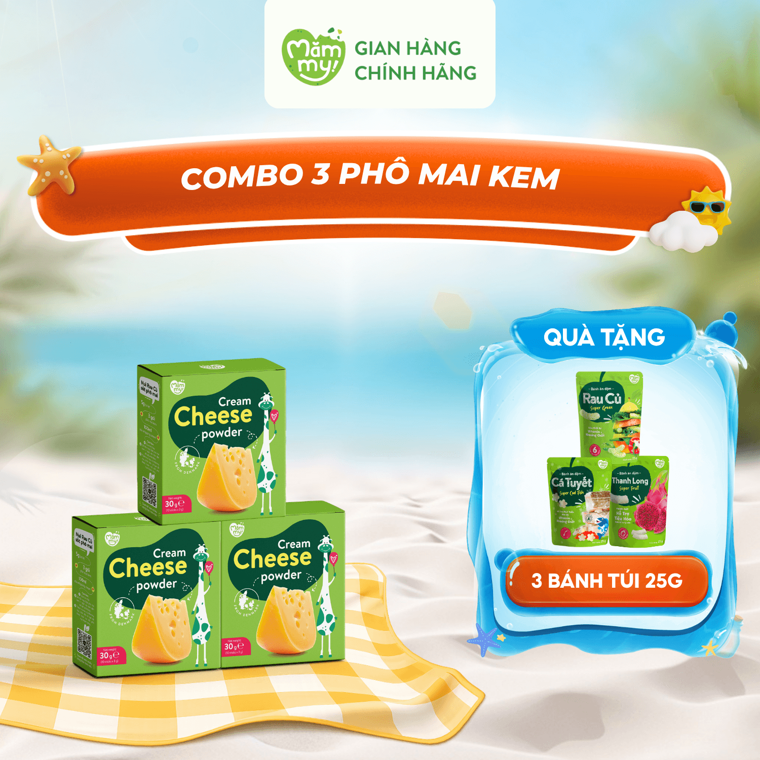 Combo 3 Phô mai kem-Tặng 3 bánh túi 25G 1