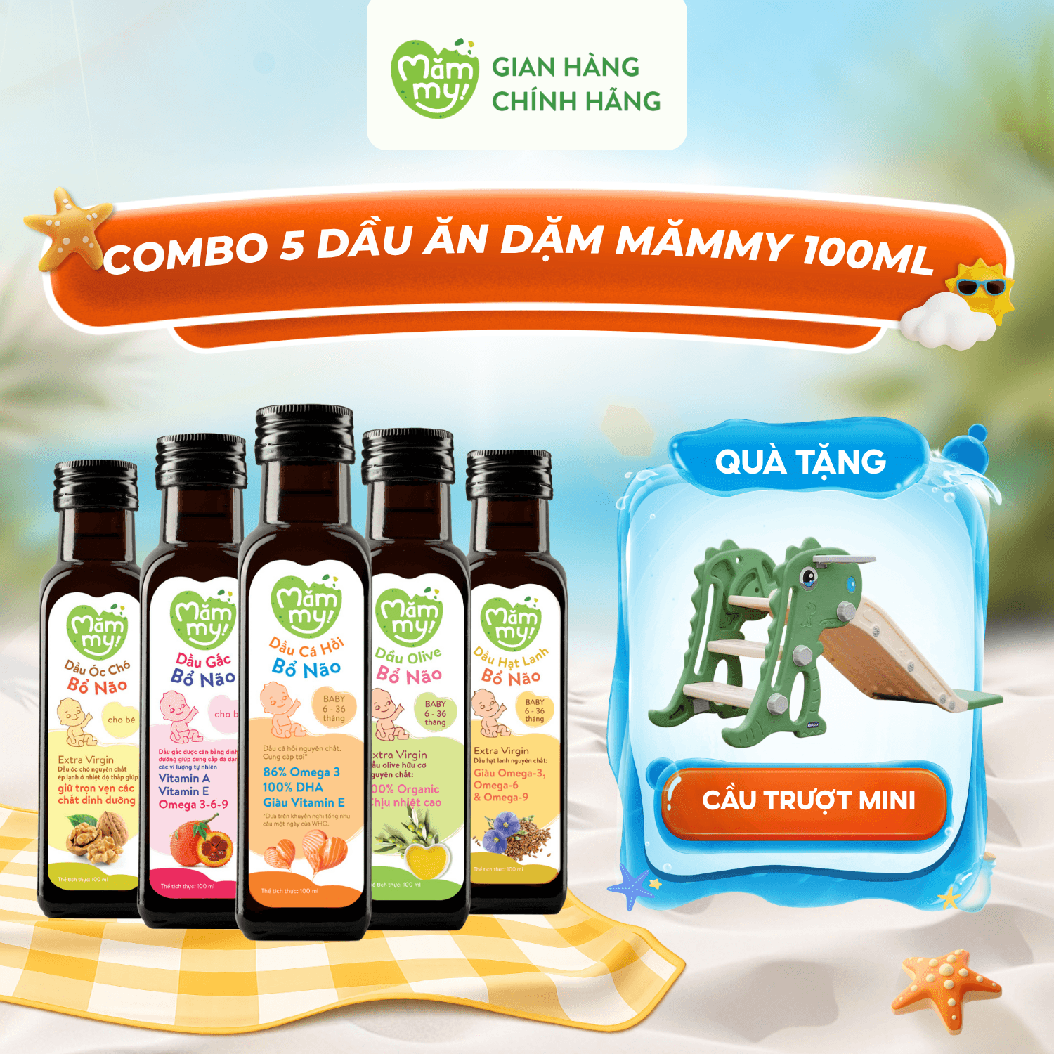 Combo 5 dầu ăn dặm chai 100ml - Tặng Cầu trượt mini 1