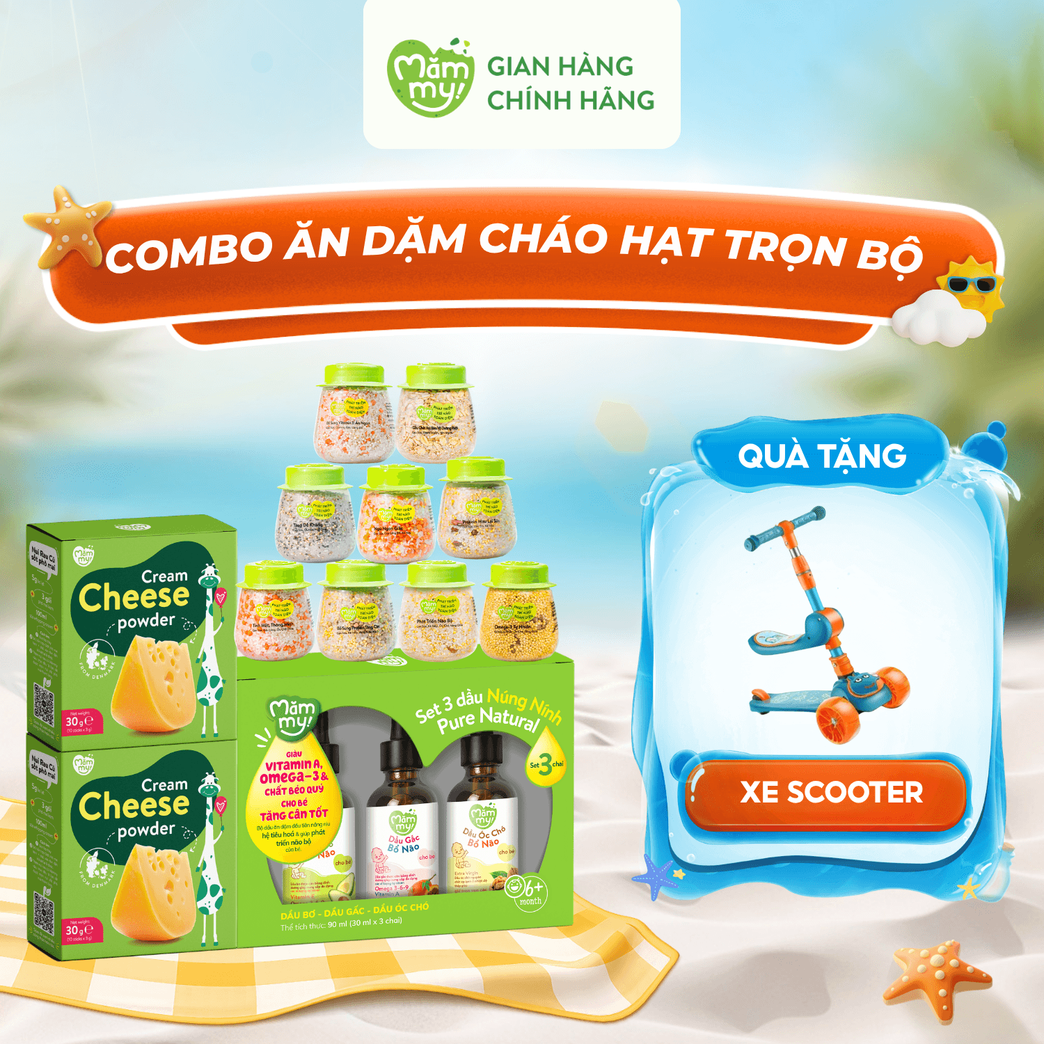 Combo Ăn Dặm Cháo Hạt Trọn Bộ - Tặng Xe Scooter cho bé 1