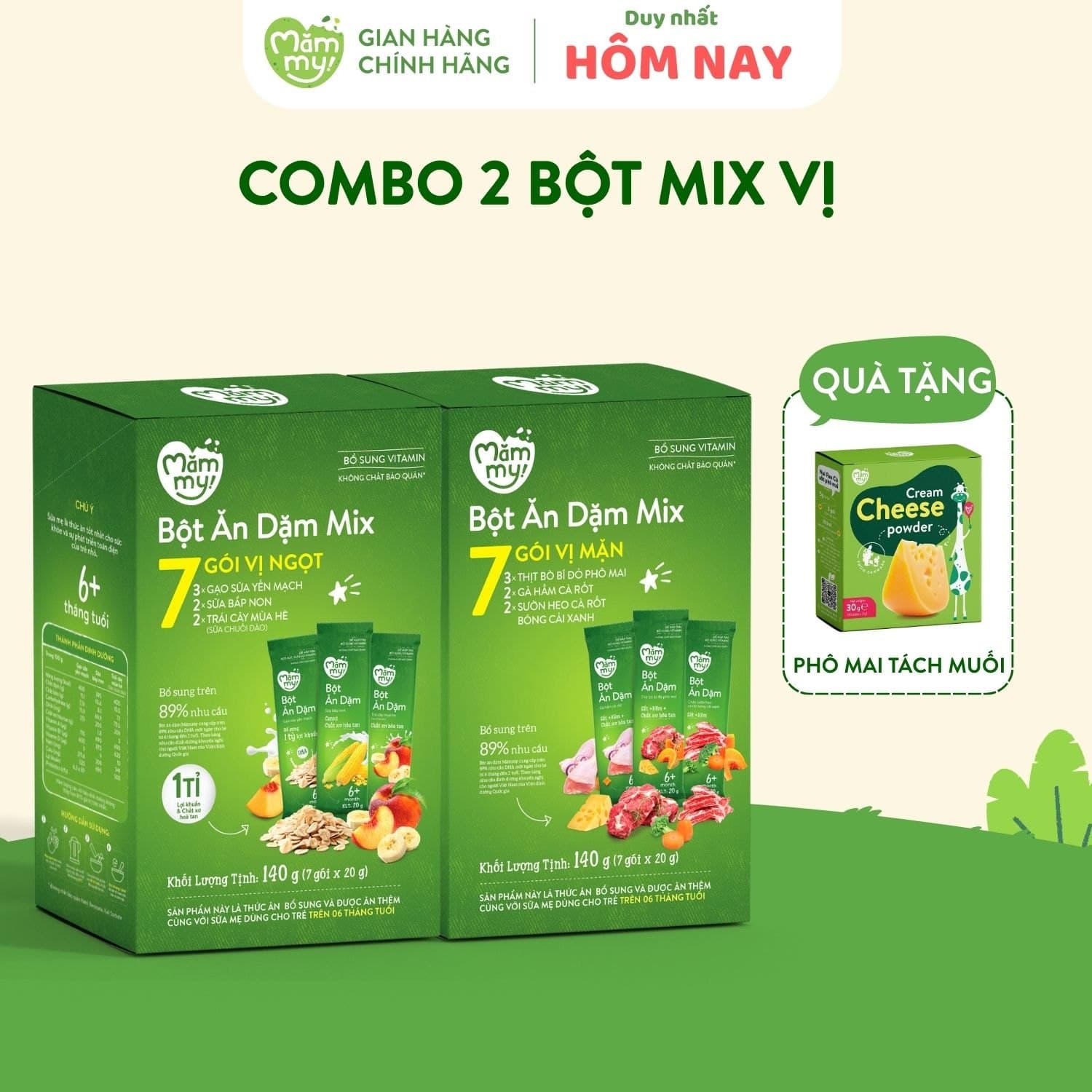 Combo 2 bột ăn dặm (Mix 7 gói Vị Ngọt + Mix 7 gói Vị Mặn) - Tặng BÌNH UỐNG NƯỚC CHO BÉ 2