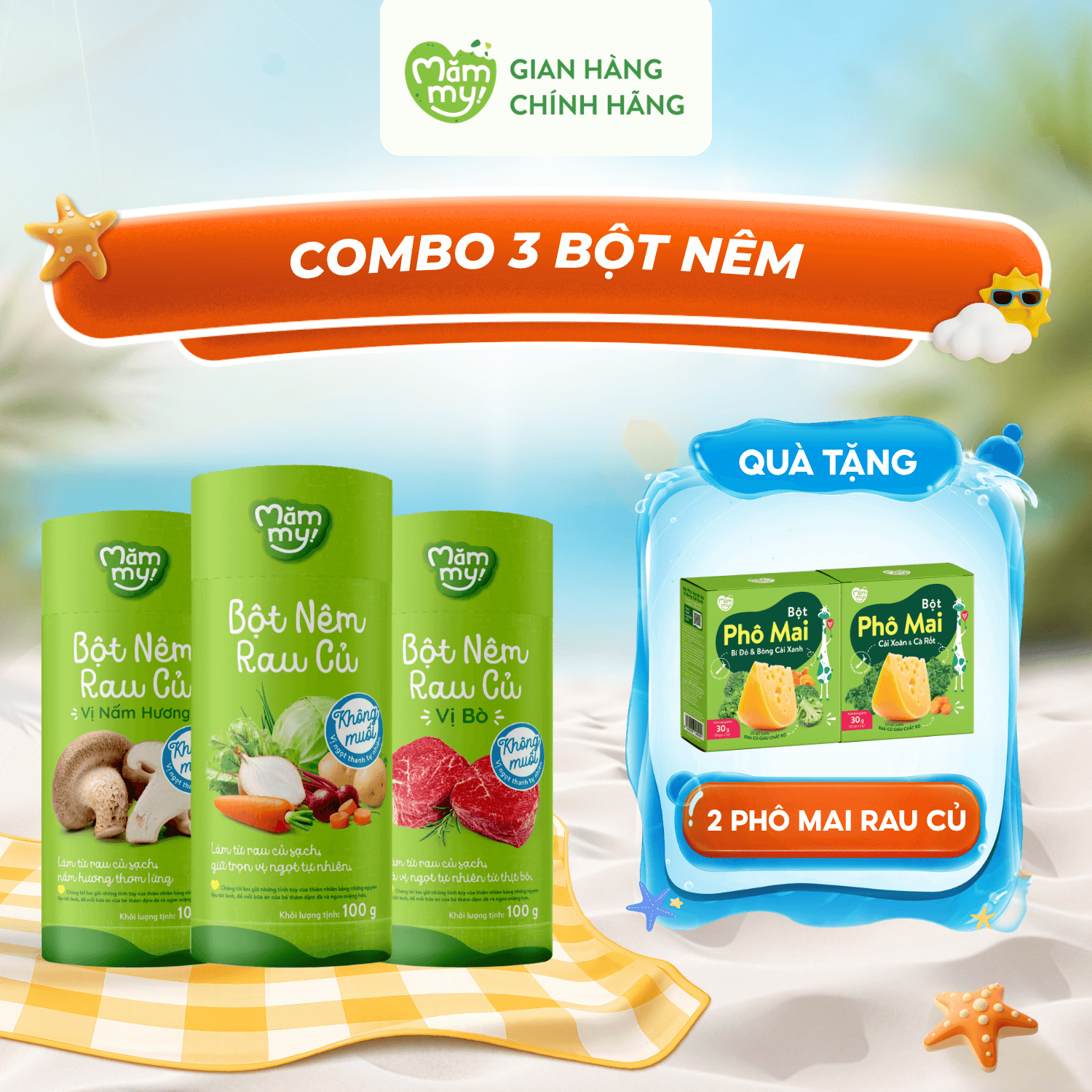 Combo 3 bột nêm rau củ hũ 85g - Tặng 2 PHÔ MAI RAU CỦ