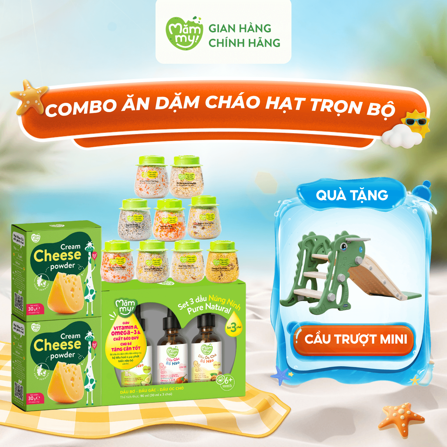 Combo Ăn Dặm Cháo Hạt Trọn Bộ - Tặng CẦU TRƯỢT MINI