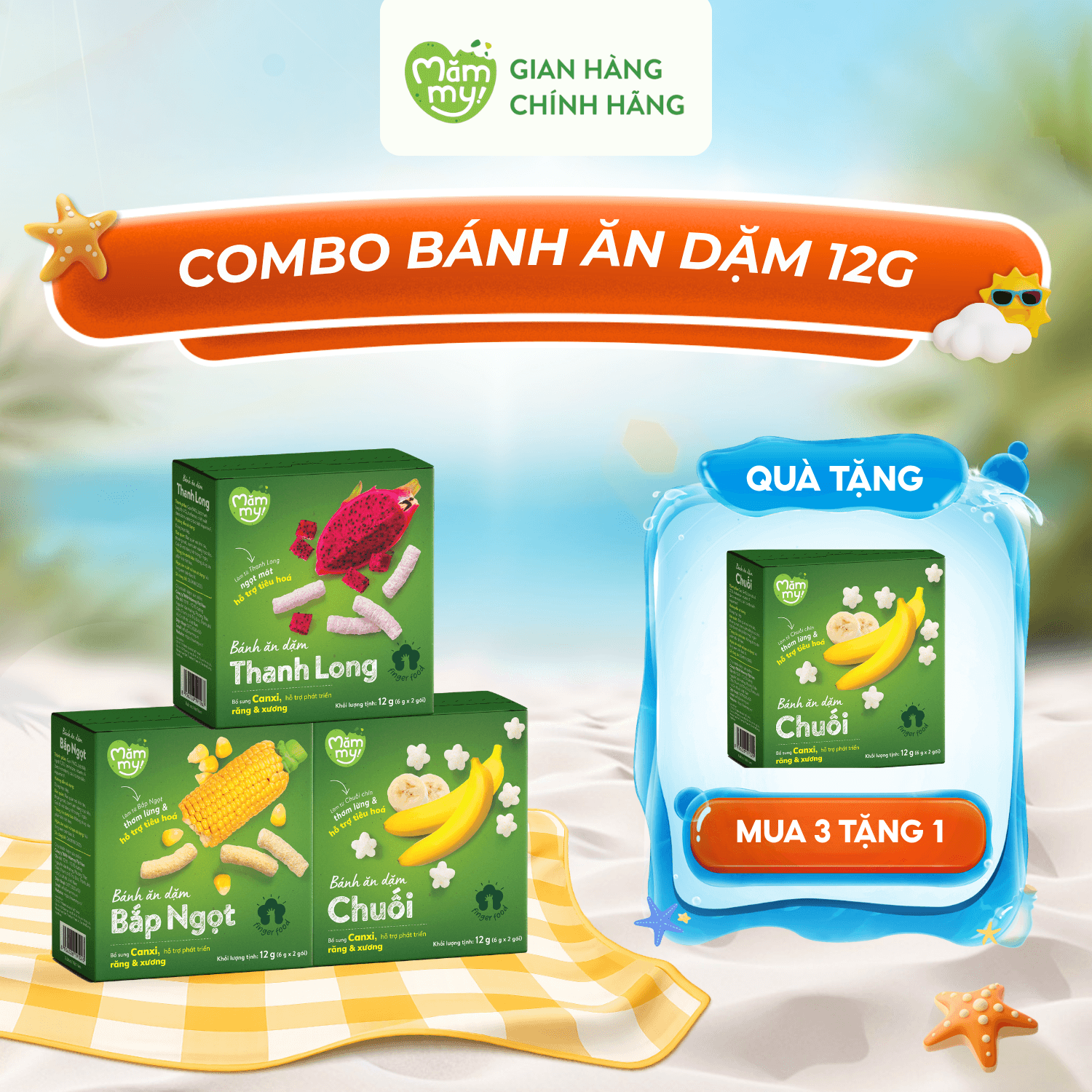 Combo hộp bánh ăn dặm vị trái cây 12g - MUA 3 TẶNG 1