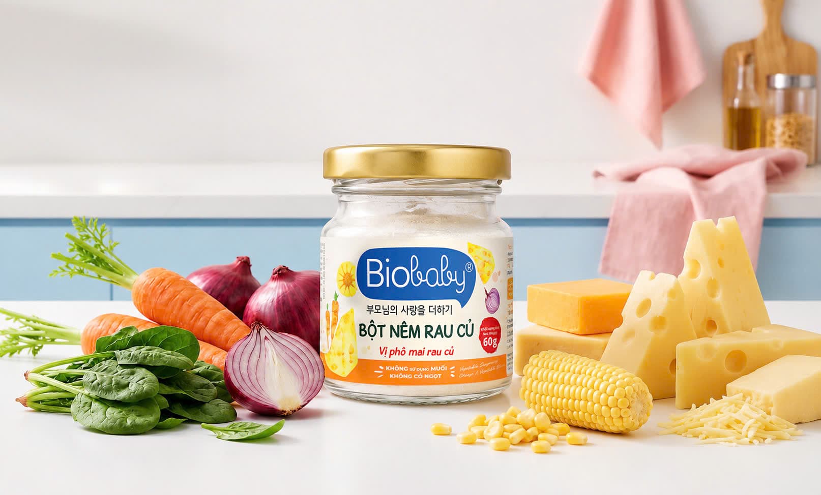 Bột nêm rau củ vị phô mai rau củ Biobaby - hũ 60gr