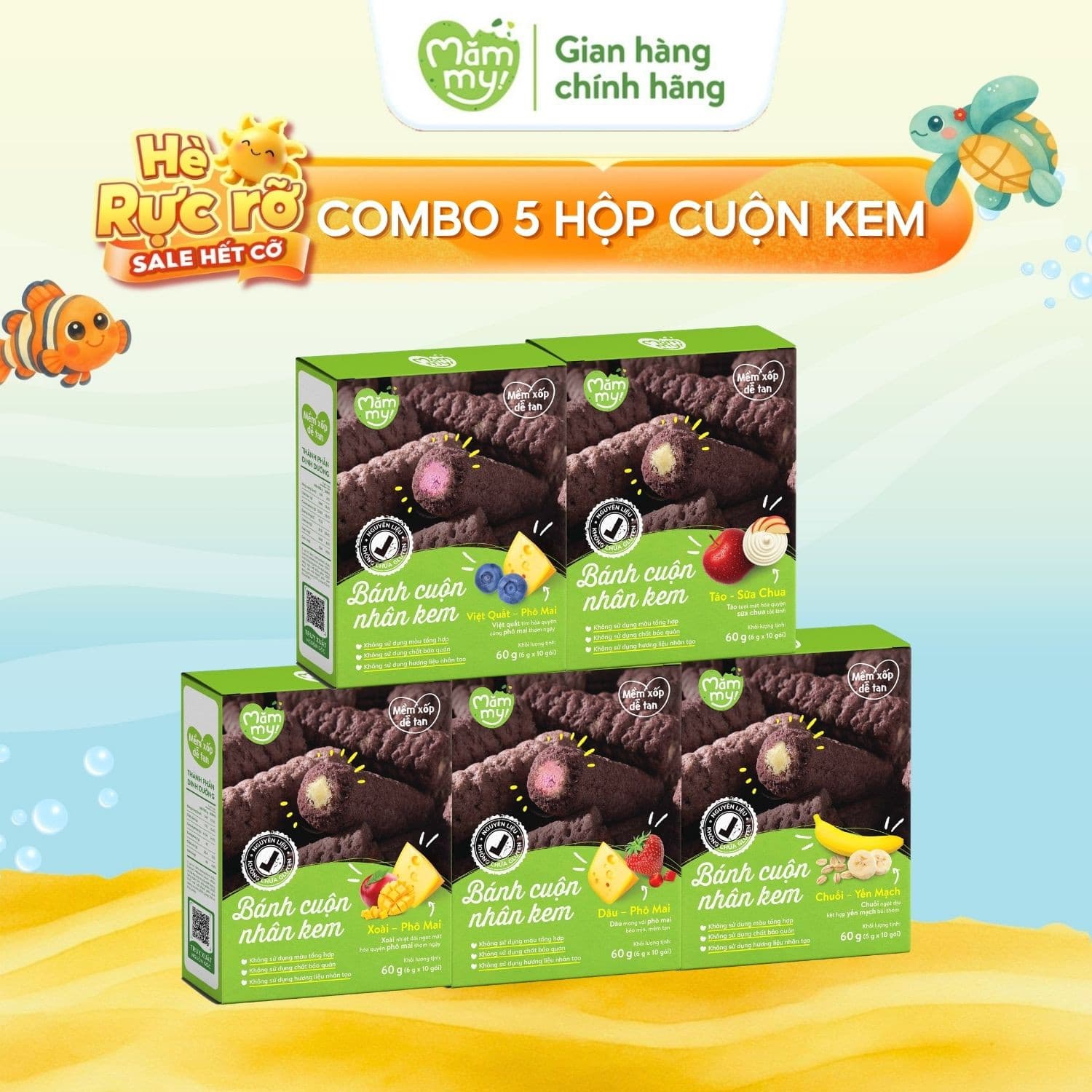 Combo 5 Bánh Cuộn Nhân Kem - Tặng Túi Đeo Chéo Khủng Long 2