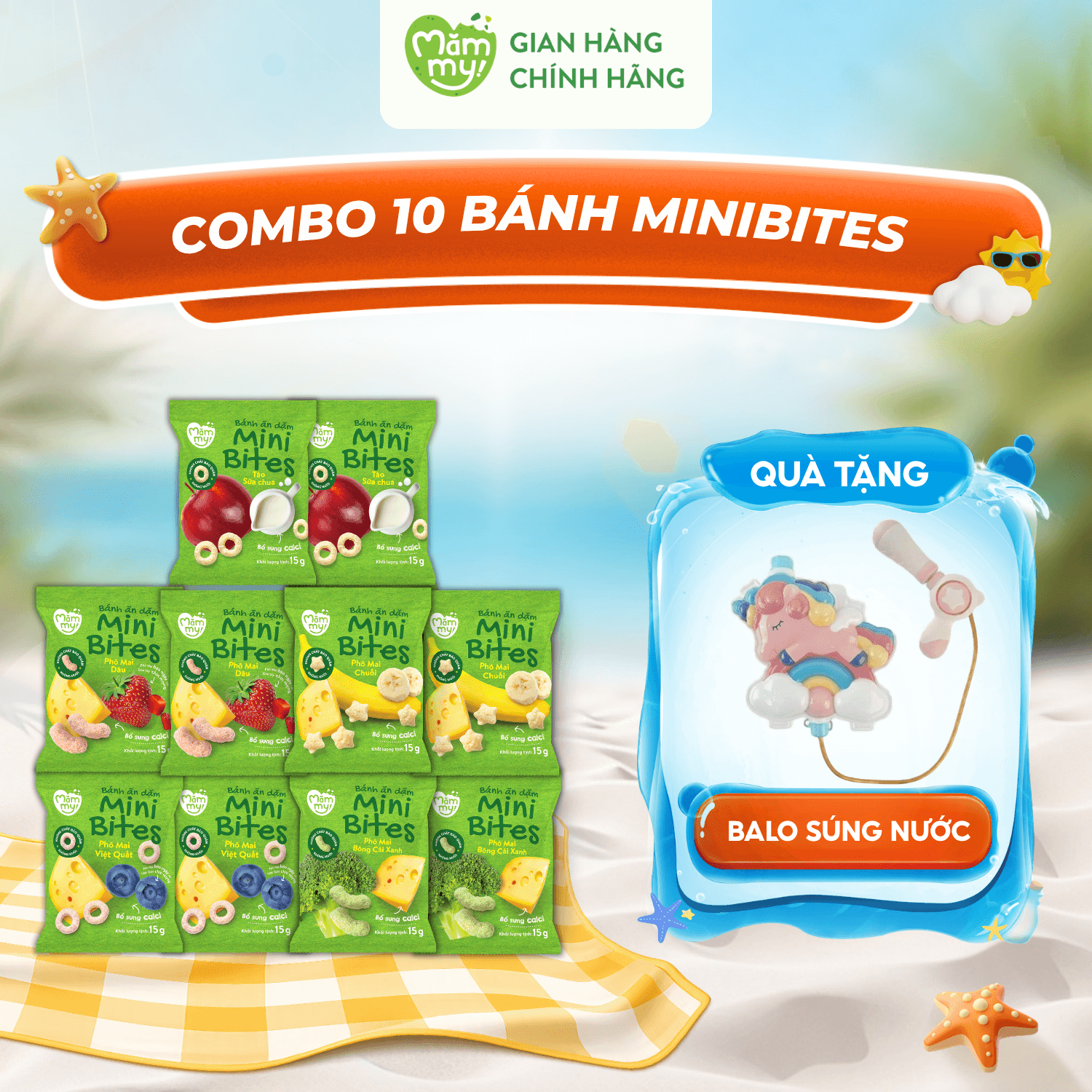 Combo 10 bánh Minibites (đủ vị) - Tặng BALO SÚNG NƯỚC