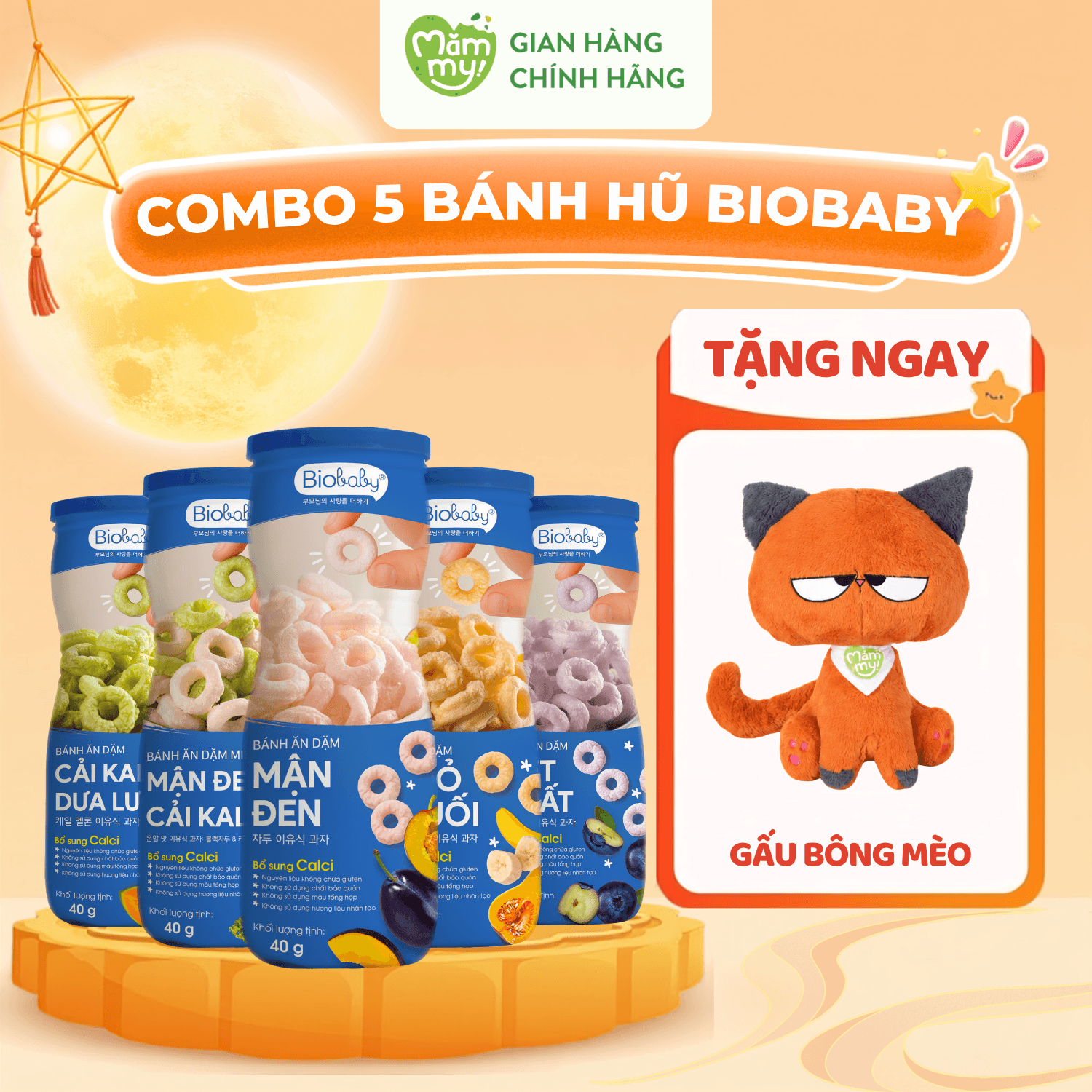 COMBO 5 Bánh Hũ Biobaby 40g- Tặng GẤU BÔNG MÈO MẶT QUẠO 1