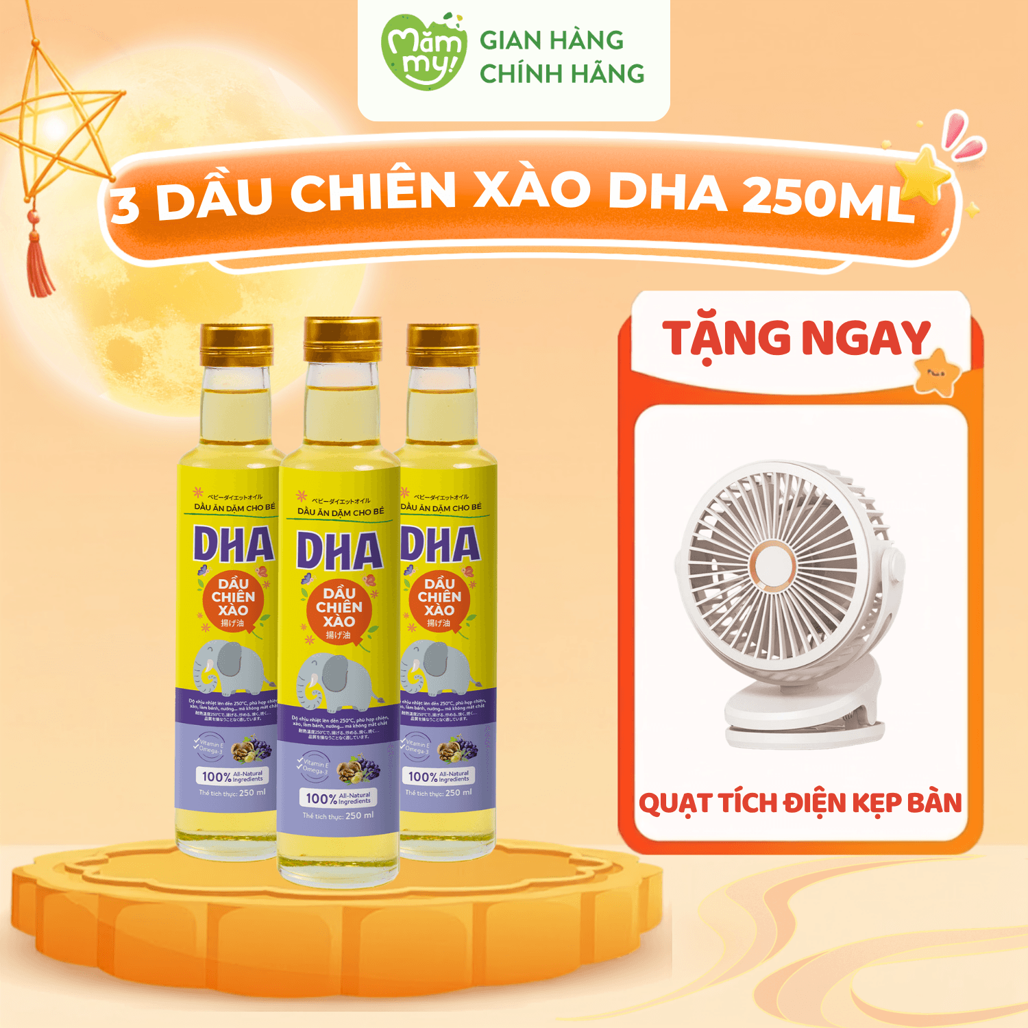 Combo 3 dầu chiên xào ăn dặm DHA - Tặng QUẠT TÍCH ĐIỆN KẸP BÀN