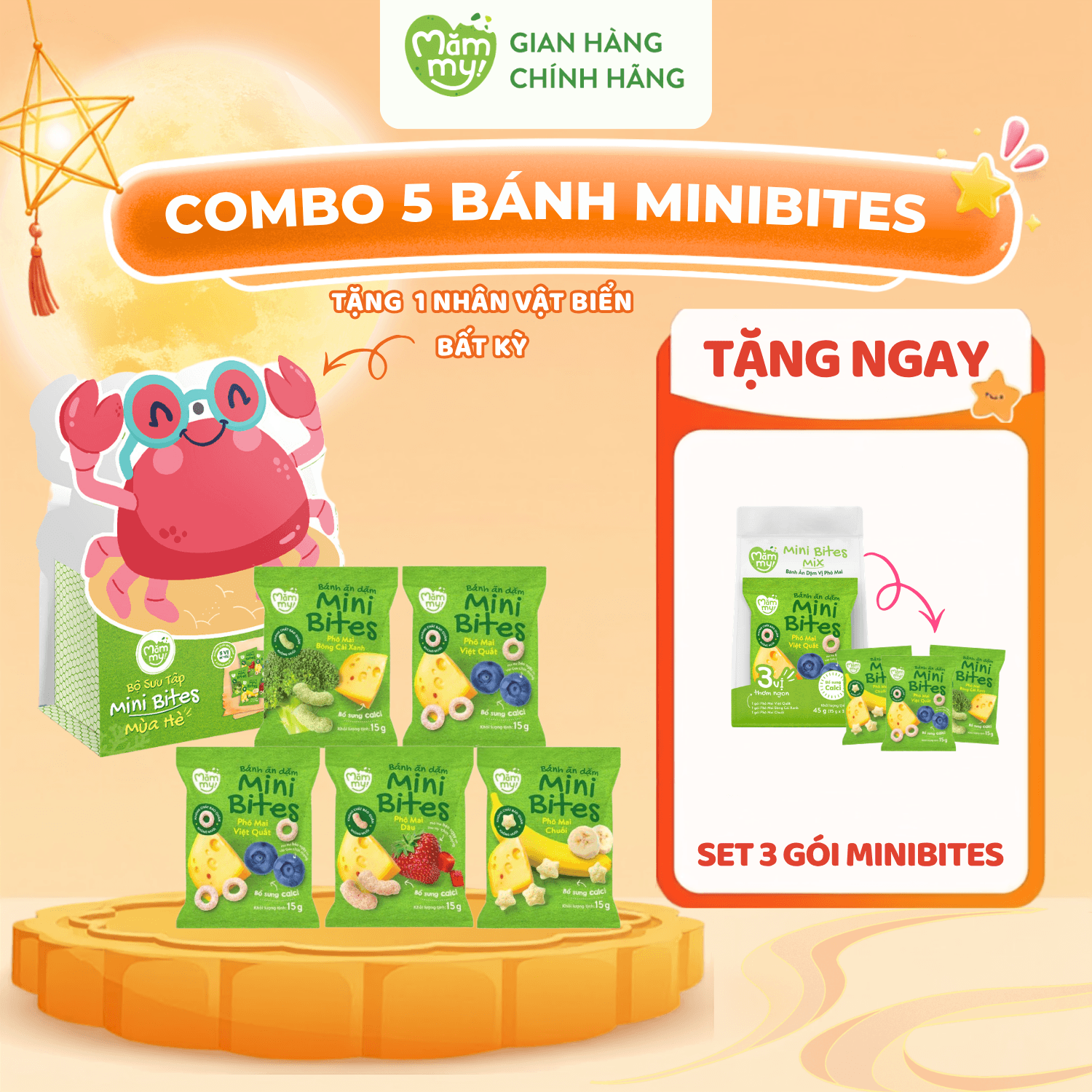 Combo 5 Bánh Ăn Dặm Minibites vị + 1 Túi Giấy Minibites