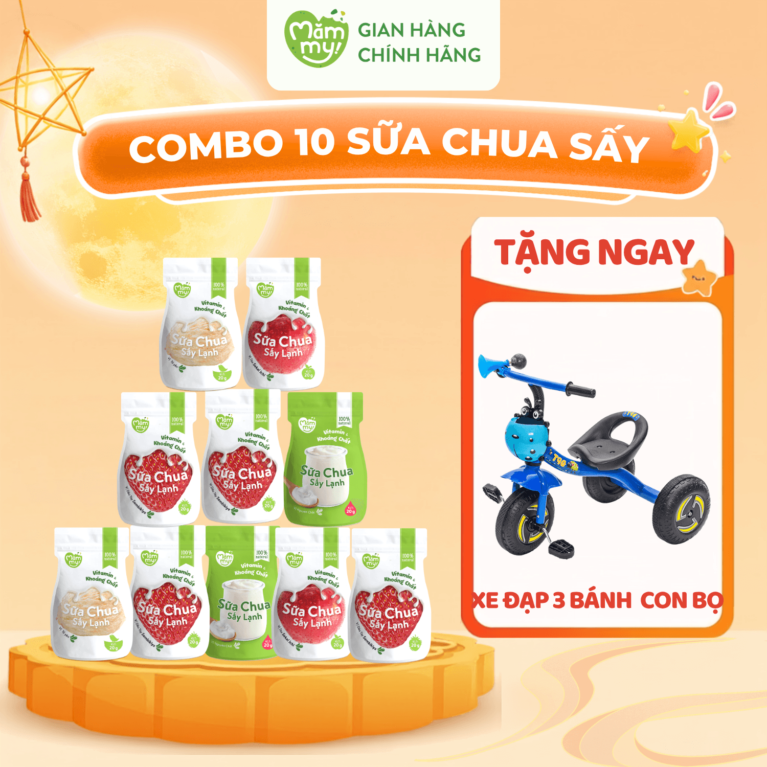 Combo 10 Sữa Chua Sấy- TẶNG XE 3 BÁNH CON BỌ 1