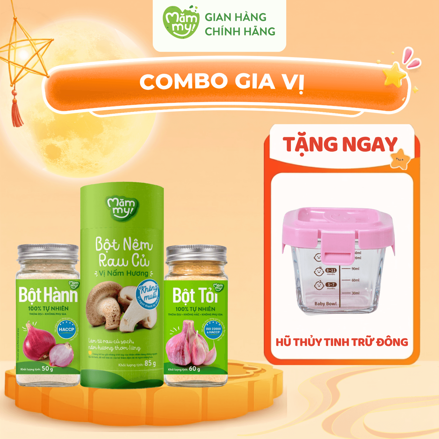 Combo Gia vị: Bột hành + Bột tỏi + Bột Nêm Rau Củ Mămmy - TẶNG HỦ THỦY TINH TRỮ ĐÔNG