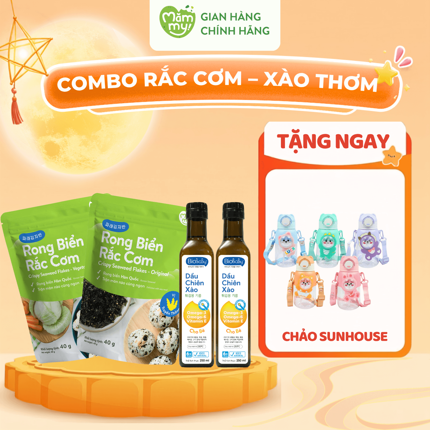 Combo 2 Dầu Chiên Xào Biobaby + 2 Rong Biển Rắc Cơm (Rau Củ + Truyền Thống) - Tặng BÌNH NƯỚC