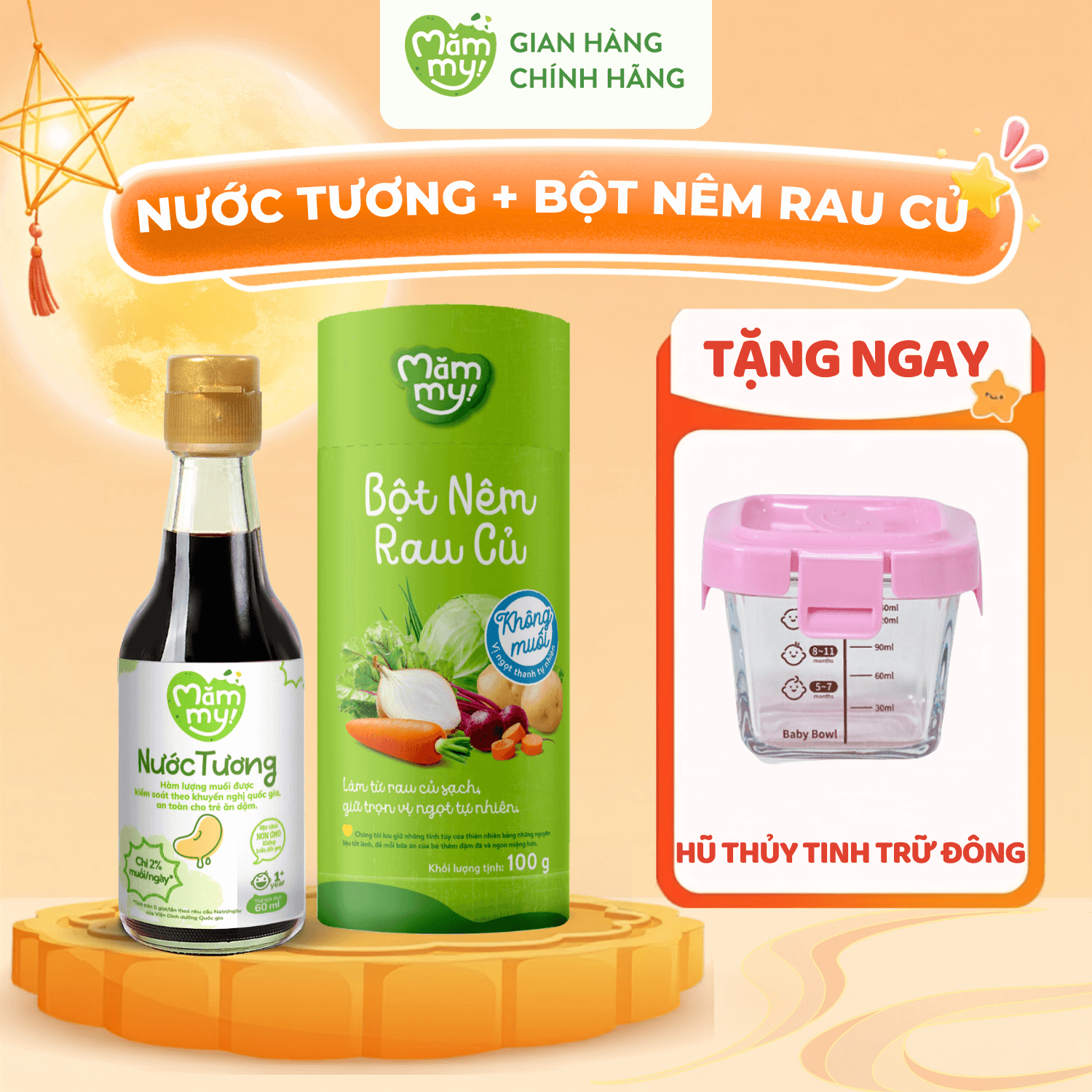 Combo gia vị: Nước tương + bột nêm rau củ - Tặng HŨ THỦY TINH TRỮ ĐÔNG