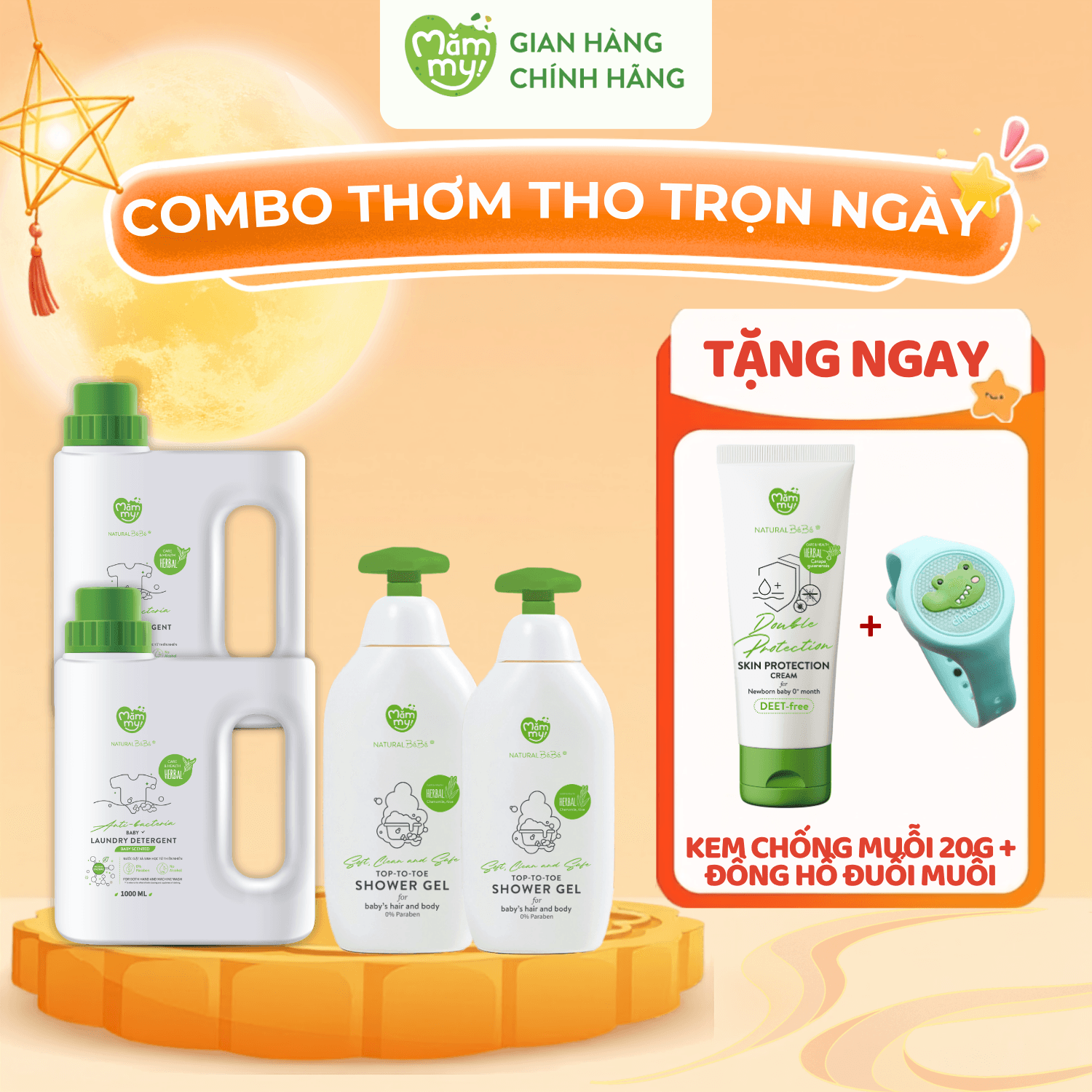 Combo 2 Can Nước Giặt 1000ml + 2 Sữa Tắm 500ml -TẶNG Kem Chống Muỗi Tuýp 20g+ĐỒNG HỒ ĐUỔI MUỖI 1