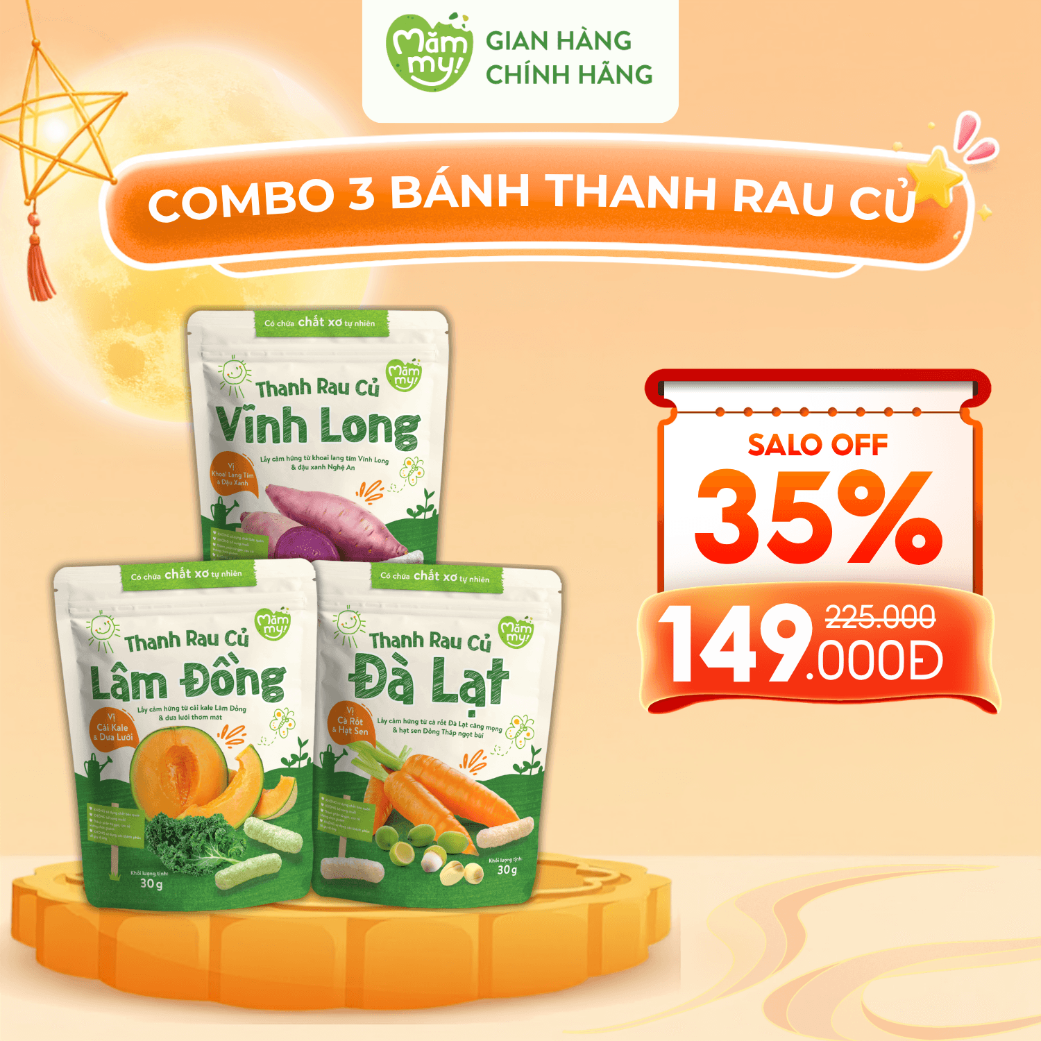 Combo 3 bánh ăn dặm thanh rau củ - Túi 30g