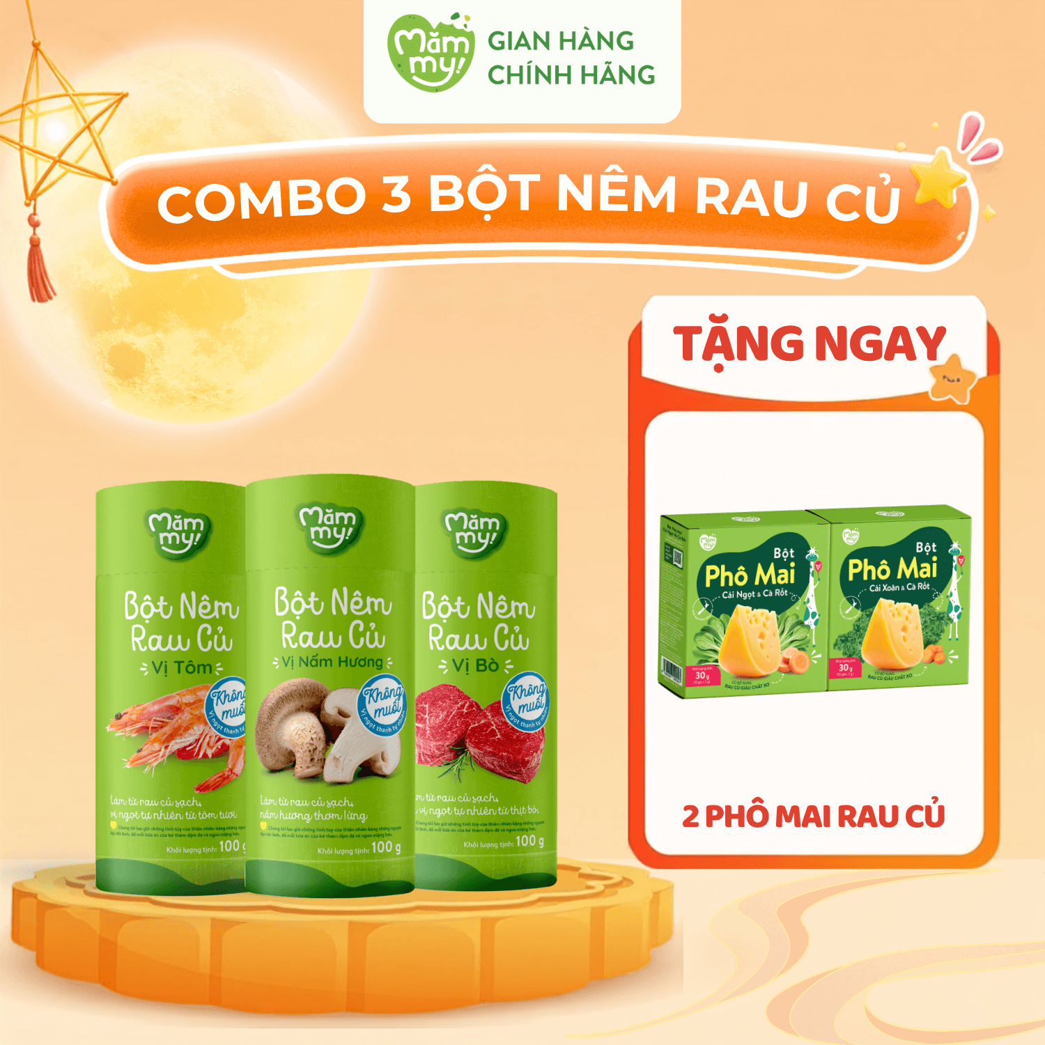 Combo 3 Bột Nêm Rau Củ Hũ 85g - Tặng 2 PHÔ MAI RAU CỦ