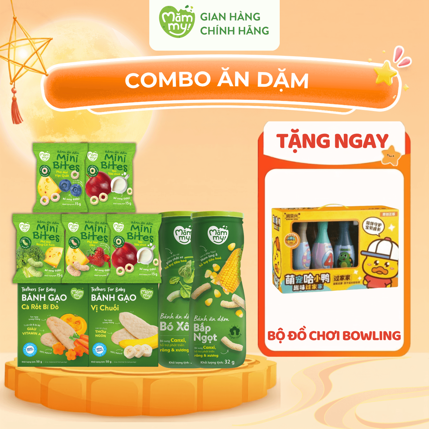 Combo 5 bánh minibites + 2 hộp bánh gạo + 2 hộp bánh hũ - Tặng BỘ ĐỒ CHƠI BOWLING