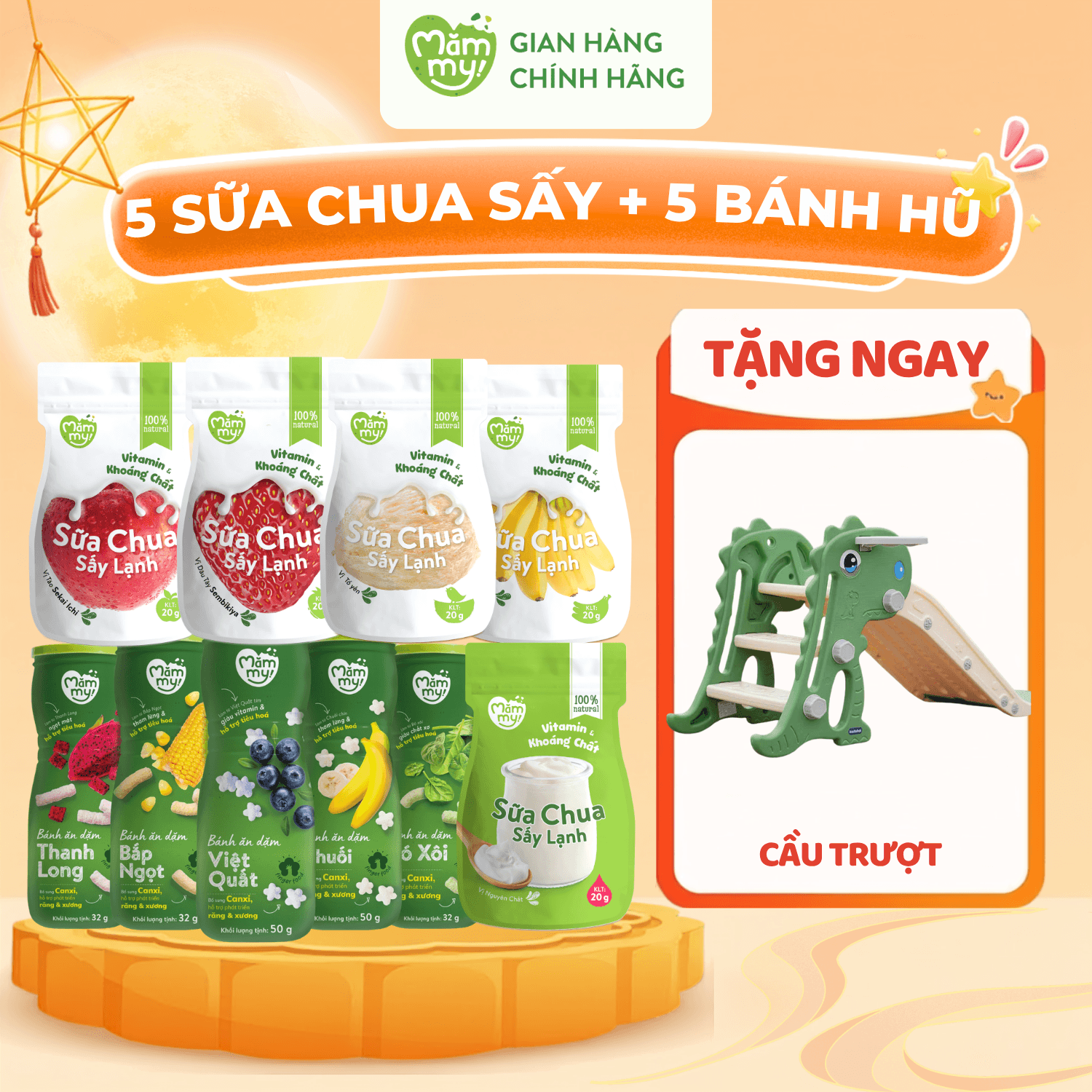 Combo 5 Sữa Chua Sấy Đủ Vị + 5 Bánh Hũ Ăn Dặm Mămmy - Tặng Cầu Trượt 1