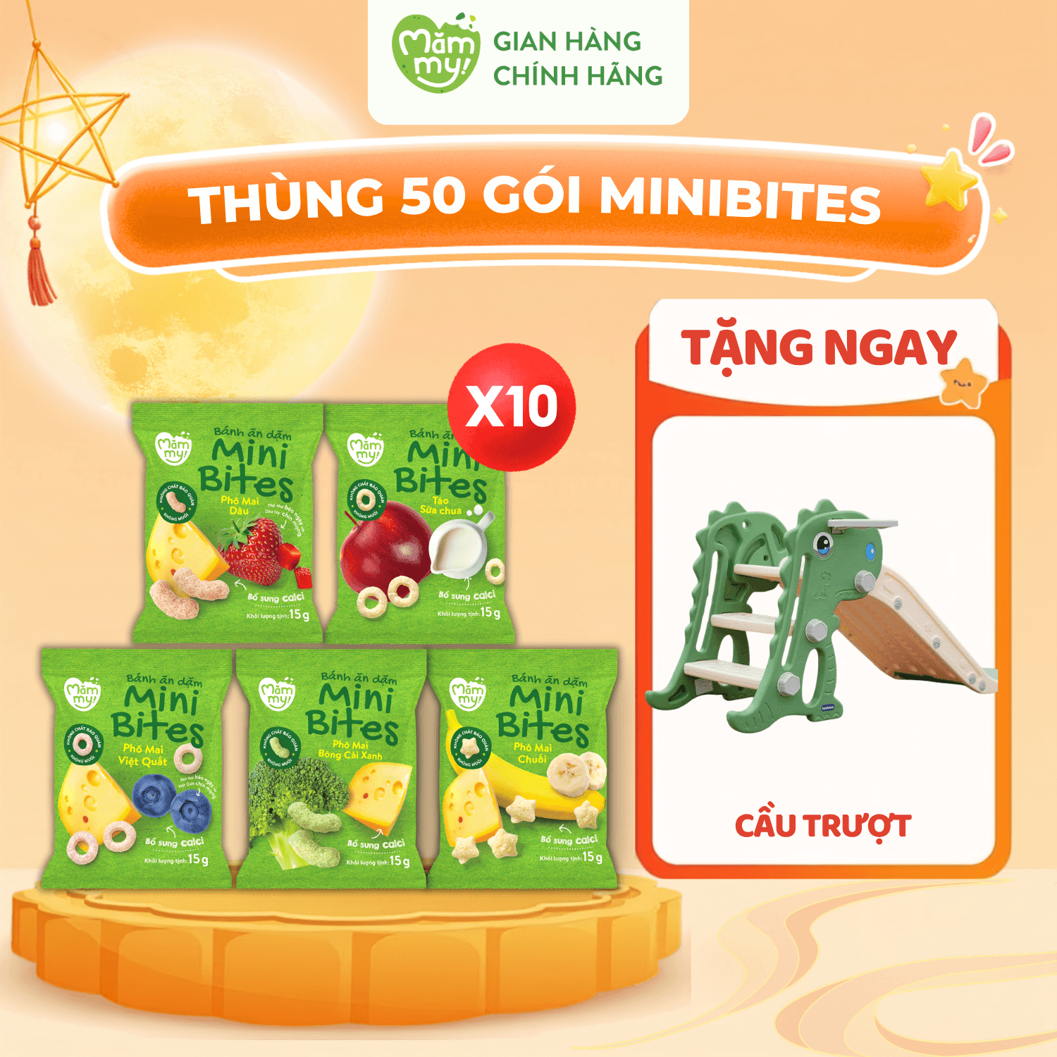 Thùng Bánh Minibites (50 Gói Đủ Vị) - TẶNG CẦU TRƯỢT MINI
