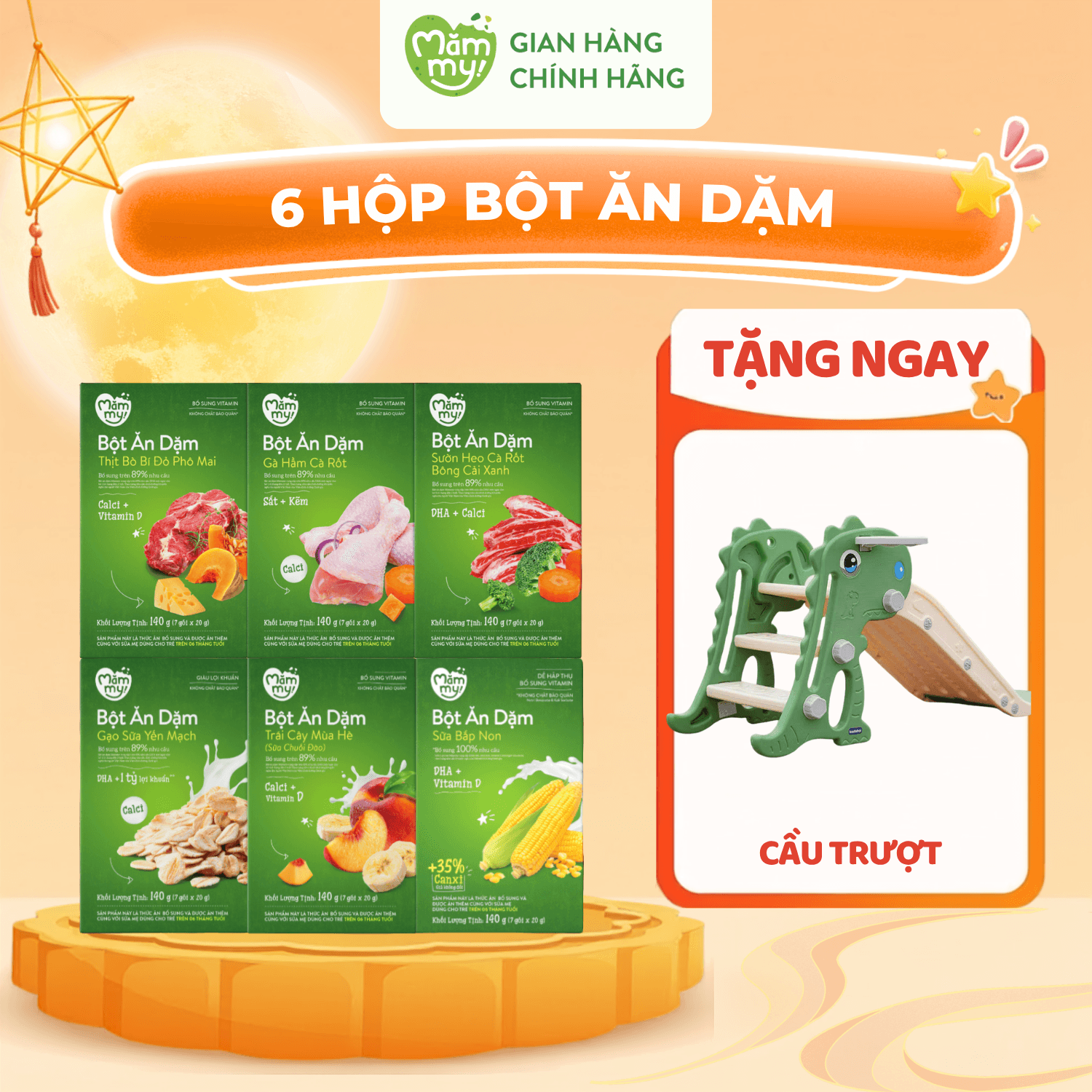 Combo 6 hộp bột ăn dặm (đủ vị) - Tặng CẦU TRƯỢT MINI