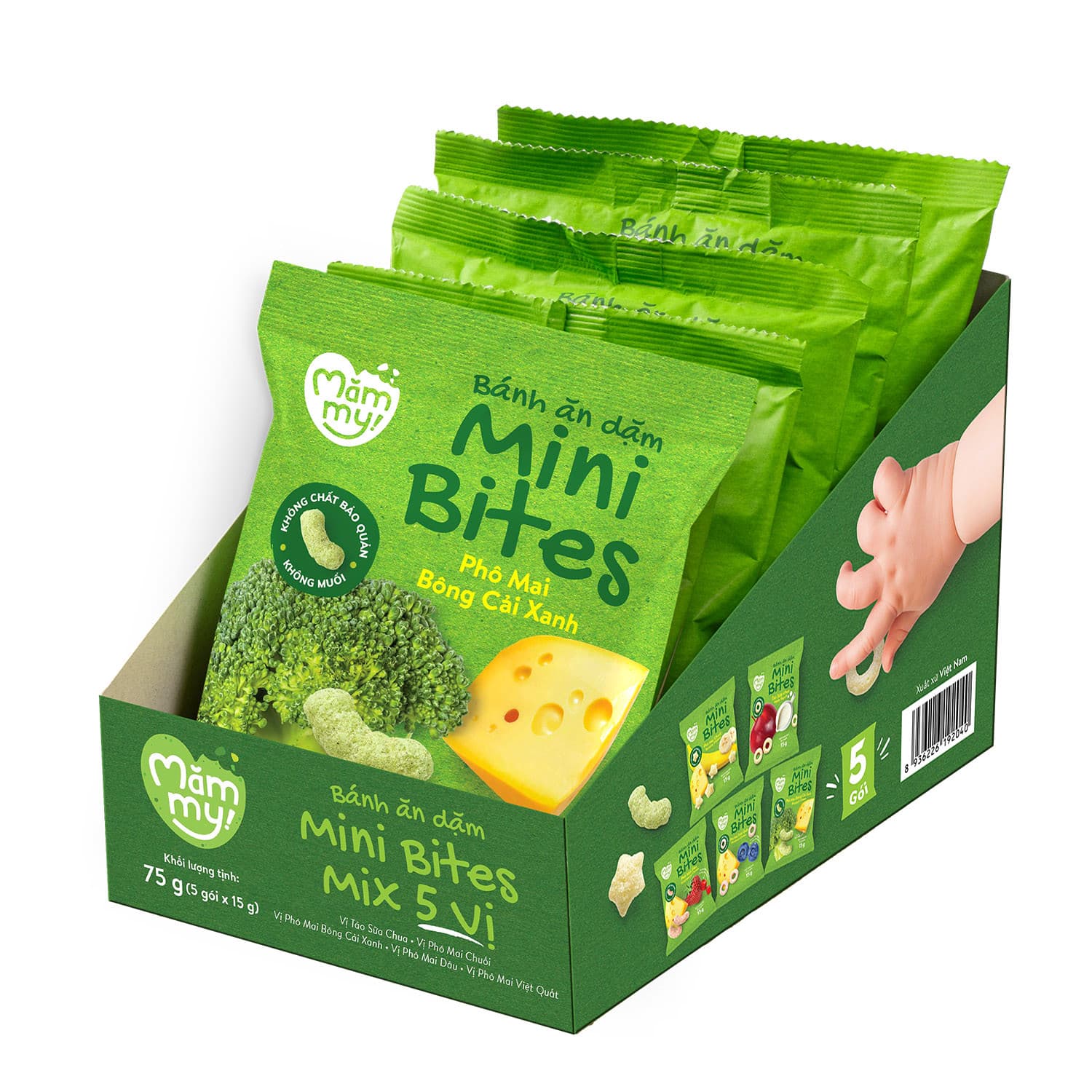 Bánh ăn dặm Minibites Mix 5 Vị 75g (5 gói x 15g)