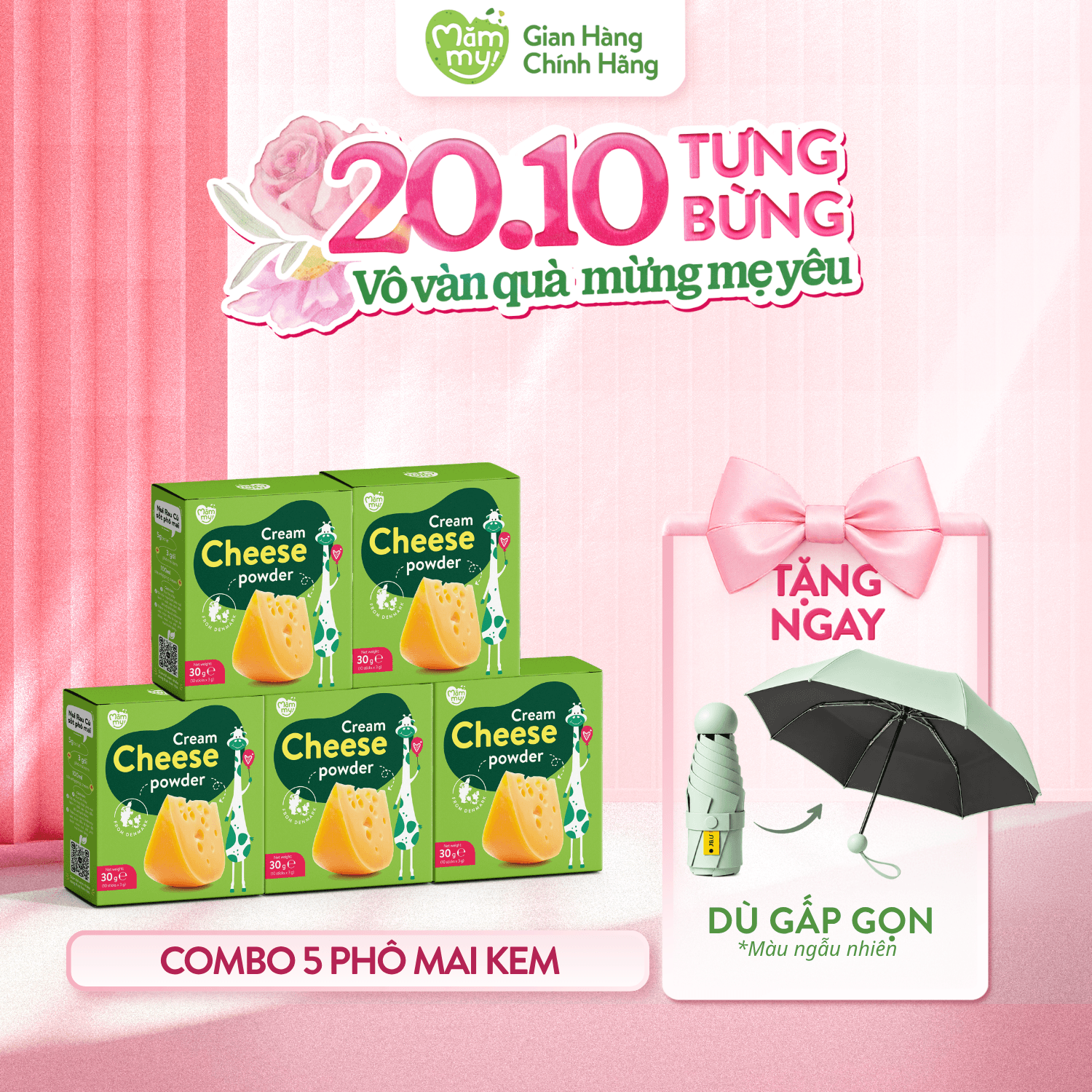 Combo 5 Phô Mai Tách Muối Tặng Dù Gấp Gọn 1